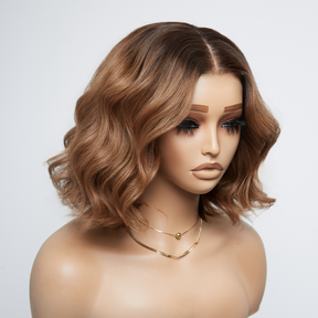 𝑼𝒘𝒂𝒗𝒚 𝑷𝒓𝒆𝒎𝒊𝒖𝒎 𝑳𝒊𝒏𝒆 Glueless Bob Ombre Marron 4×4 Perruque Sans Colle Ondulé Cheveux Humains