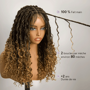 𝑼𝒘𝒂𝒗𝒚 𝑷𝒓𝒆𝒎𝒊𝒖𝒎 𝑳𝒊𝒏𝒆 Perruque Tressée Bohème Ombré Honey Blonde En Dentelle Intégrale Avec Cheveux Bébé Synthétique 300% Densité