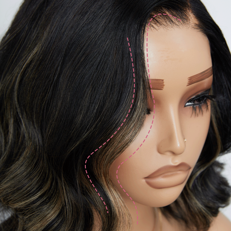 𝑼𝒘𝒂𝒗𝒚 𝑷𝒓𝒆𝒎𝒊𝒖𝒎 𝑳𝒊𝒏𝒆 Confort Glueless Highlight Blonds 7x4 Bob Ondulé Perruque Sans Colle