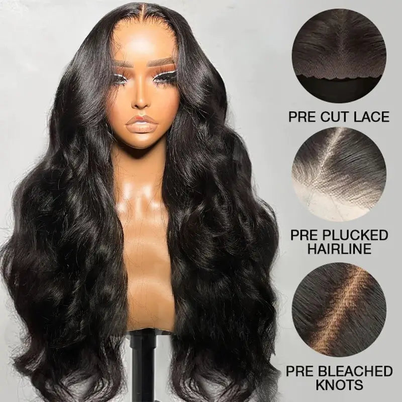 9X6 Glueless Upgraded Bleached Knots Wear Go Body Wave Perruque cheveux humains