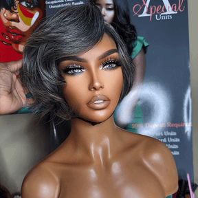𝑼𝒘𝒂𝒗𝒚 𝑷𝒓𝒆𝒎𝒊𝒖𝒎 𝑳𝒊𝒏𝒆 Patron mature Glueless Couleur Sel Et Poivre 5x5 Nœuds Blanchis Perruque Sans Colle