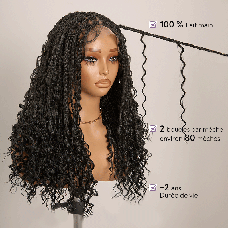 𝑼𝒘𝒂𝒗𝒚 𝑷𝒓𝒆𝒎𝒊𝒖𝒎 𝑳𝒊𝒏𝒆 Perruque Tressée Bohème En Dentelle Intégrale Avec Cheveux Bébé Synthétique 300% Densité