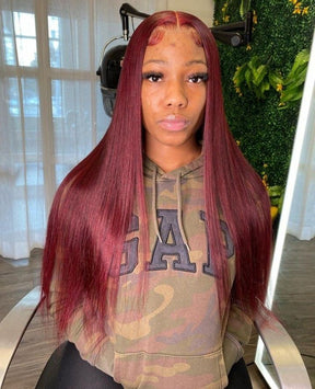 Élégante 13x4 Glueless Burgundy Perruques Cheveux Humains Brésilienne Straight