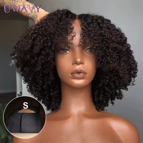 𝑼𝒘𝒂𝒗𝒚 𝑷𝒓𝒆𝒎𝒊𝒖𝒎 𝑳𝒊𝒏𝒆 3s Ease Go Glueless 4x4 Doux Crépus Bouclés Bob Noir Perruque