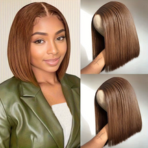 𝐏𝐫𝐞̂𝐭 𝐞𝐧 𝟐𝟒𝐡⚡Prêt À Partir Densité Equilibrée Couleur Chocolat 13×4 Dentelle Lisse Bob Perruque Cheveux Humains