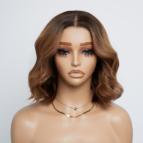 𝑼𝒘𝒂𝒗𝒚 𝑷𝒓𝒆𝒎𝒊𝒖𝒎 𝑳𝒊𝒏𝒆 Glueless Bob Ombre Marron 4×4 Perruque Sans Colle Ondulé Cheveux Humains