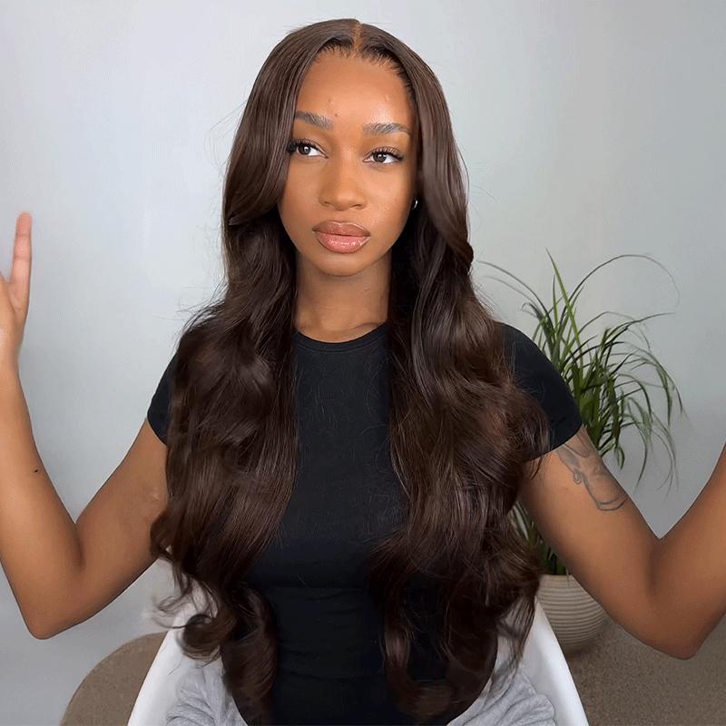 𝑼𝒘𝒂𝒗𝒚 𝑷𝒓𝒆𝒎𝒊𝒖𝒎 𝑳𝒊𝒏𝒆 Respirant &Agréable Couleur Brun foncé 5x5 Dentelle Perruque Body Wave 250% Densité