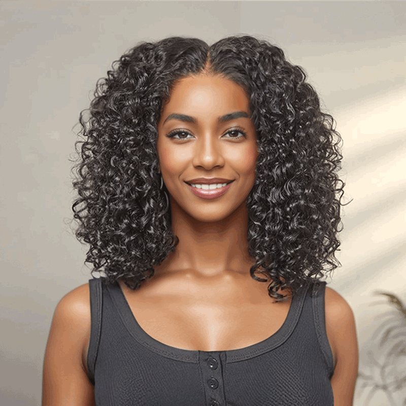 𝑼𝒘𝒂𝒗𝒚 𝑷𝒓𝒆𝒎𝒊𝒖𝒎 𝑳𝒊𝒏𝒆 Glueless Bob Couleur Mèches Ombre Marron/Noir 4×4 Perruque Sans Colle Bouclé