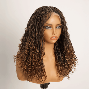 𝑼𝒘𝒂𝒗𝒚 𝑷𝒓𝒆𝒎𝒊𝒖𝒎 𝑳𝒊𝒏𝒆 Perruque Tressée Bohème Ombre Brun En Dentelle Intégrale Avec Cheveux Bébé Synthétique 300% Densité