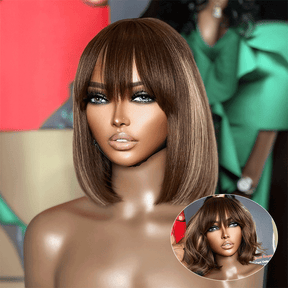 𝑼𝒘𝒂𝒗𝒚 𝑷𝒓𝒆𝒎𝒊𝒖𝒎 𝑳𝒊𝒏𝒆 Élégant Pour Débutants Glueless Highlight Bob Perruque Avec Frange Cheveux Humains Lisse