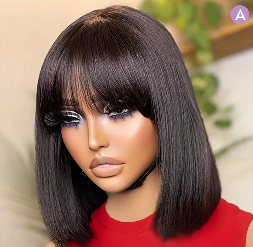 𝟐 𝐅𝐎𝐑 €99💥Diverses Combinaisons Glueless Perruque Noir/Chocolat/99J Frange Bob Lisse