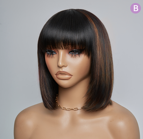 𝟐 𝐅𝐎𝐑 €99💥Diverses Combinaisons Glueless Perruque Noir/Chocolat/99J Frange Bob Lisse