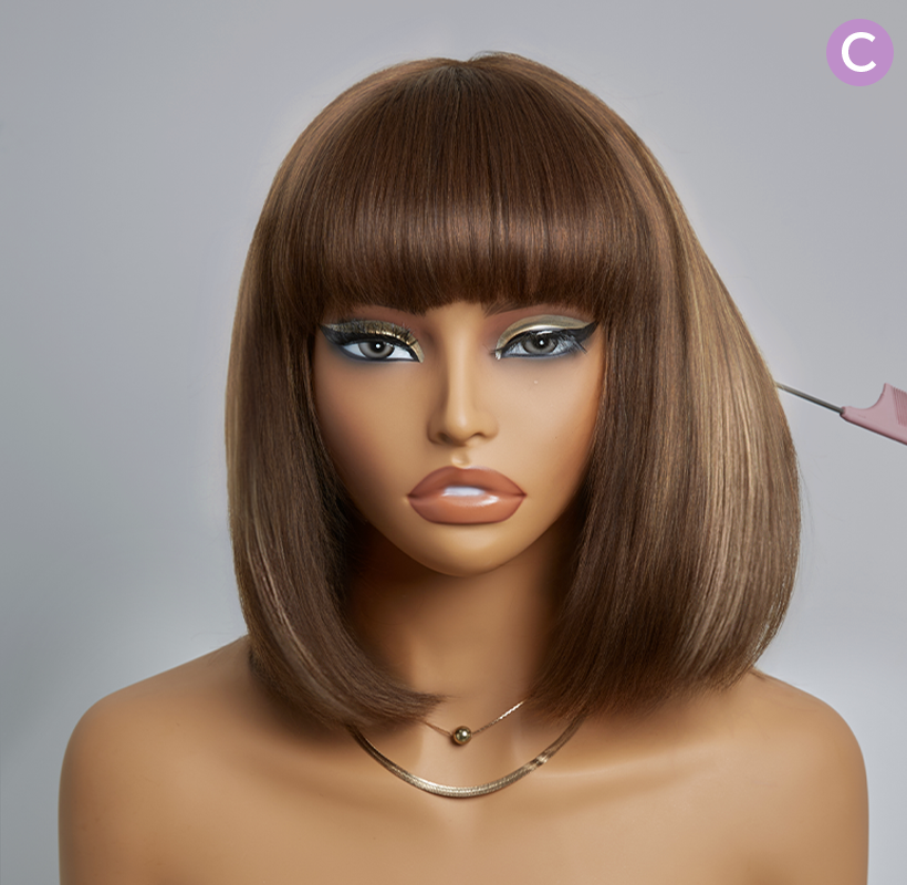 𝟐 𝐅𝐎𝐑 €99💥Diverses Combinaisons Glueless Perruque Noir/Chocolat/99J Frange Bob Lisse
