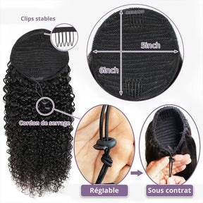 Drawstring extension Curly and wavy ponytail 