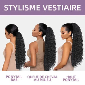 Extension cheveux humains Water Wave Ponytail Queues cheval hautes