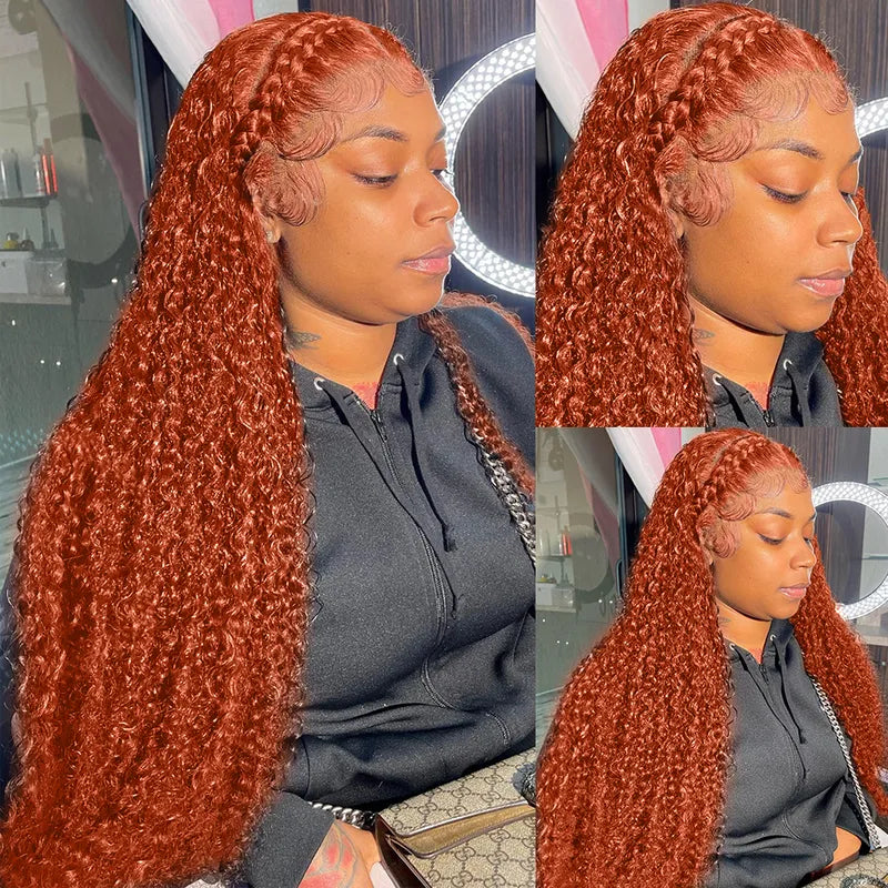 13x4 Ginger Lace Front Perruques Cheveux Humains Brésilienne Deep Curly