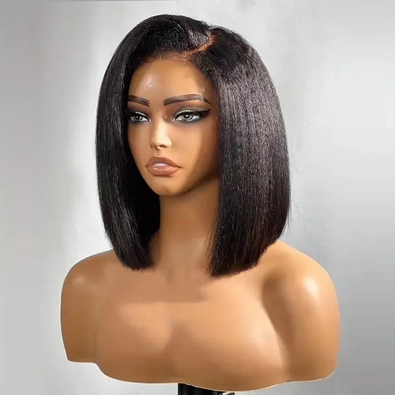 𝑼𝒘𝒂𝒗𝒚 𝑷𝒓𝒆𝒎𝒊𝒖𝒎 𝑳𝒊𝒏𝒆 Afro Kinky Straight 9x6 Glueless Minimaliste Bob Perruque Sans Colle