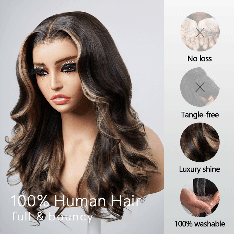 𝑼𝒘𝒂𝒗𝒚 𝑷𝒓𝒆𝒎𝒊𝒖𝒎 𝑳𝒊𝒏𝒆 Perruque Luxueuse Highlight Body Wave Glueless 13x4 Sans Colle 250% Densité