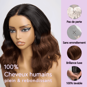 𝑼𝒘𝒂𝒗𝒚 𝑷𝒓𝒆𝒎𝒊𝒖𝒎 𝑳𝒊𝒏𝒆 Magnifique Glueless Ombre Brun Bob Wear Go 5x5 Perruque Sans Colle Cheveux Humains Ondulé