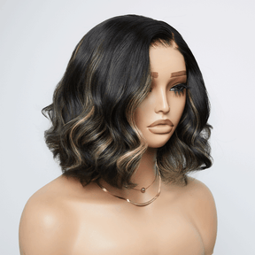 𝑼𝒘𝒂𝒗𝒚 𝑷𝒓𝒆𝒎𝒊𝒖𝒎 𝑳𝒊𝒏𝒆 Confort Glueless Highlight Blonds 7x4 Bob Ondulé Perruque Sans Colle