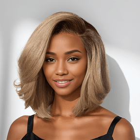 𝑼𝒘𝒂𝒗𝒚 𝑷𝒓𝒆𝒎𝒊𝒖𝒎 𝑳𝒊𝒏𝒆 Boucles Naturelle Guleless 13x4 Perruque Couleur Blond Cendré Ombre Pré-Coupée Bob Ondulé