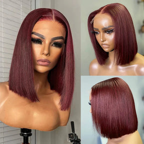 Burgundy/99J Couleur Brésilien Straight Bob Perruque Cheveux Humains - Uwavy