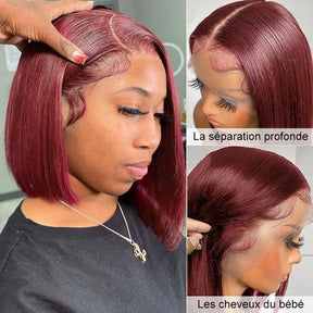 Burgundy/99J Couleur Brésilien Straight Bob Perruque Cheveux Humains - Uwavy