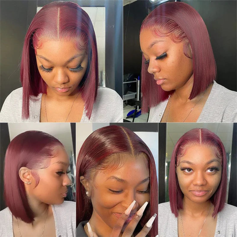 Burgundy/99J Couleur Brésilien Straight Bob Perruque Cheveux Humains - Uwavy