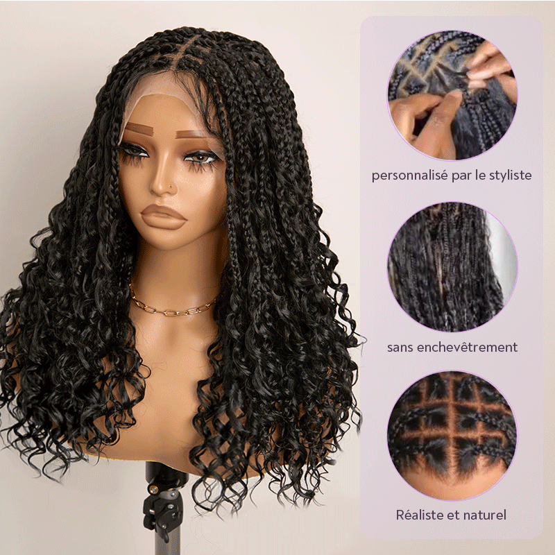𝑼𝒘𝒂𝒗𝒚 𝑷𝒓𝒆𝒎𝒊𝒖𝒎 𝑳𝒊𝒏𝒆 Perruque Tressée Bohème En Dentelle Intégrale Avec Cheveux Bébé Synthétique 300% Densité