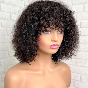 Courte Frange Perruque Bob Cheveux Humains Brésiliens Curly - Uwavy