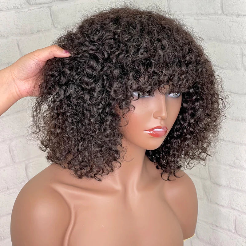 Courte Frange Perruque Bob Cheveux Humains Brésiliens Curly - Uwavy