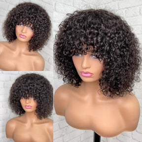 Courte Frange Perruque Bob Cheveux Humains Brésiliens Curly - Uwavy