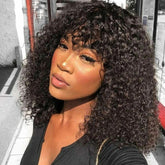 Courte Frange Perruque Bob Cheveux Humains Brésiliens Curly - Uwavy