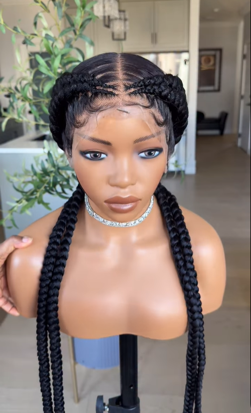 Tresse Française 36 Pouces Perruque En Dentelle Intégrale Sans Colle