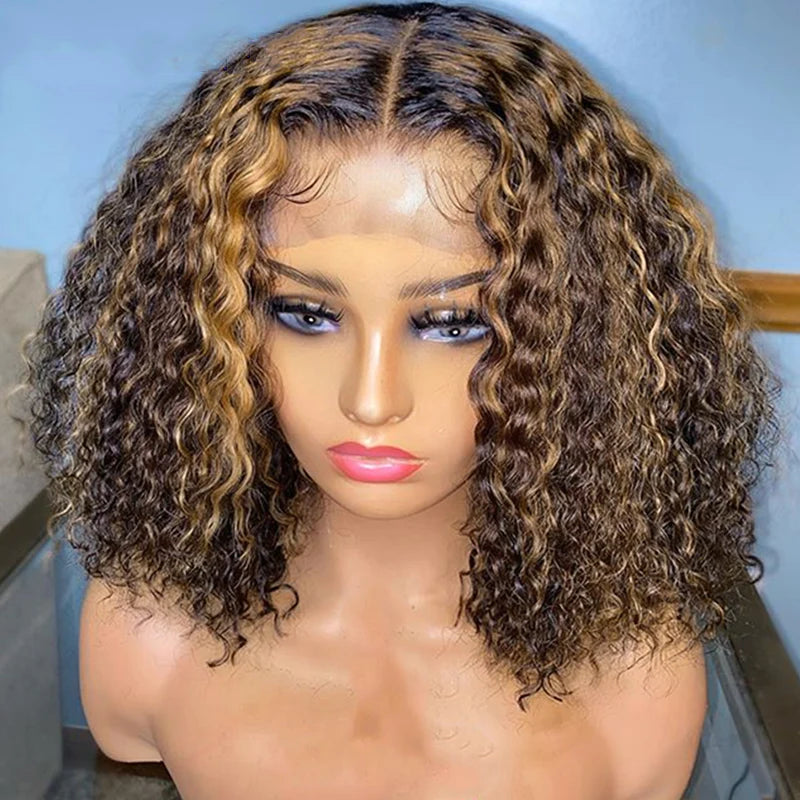 Ombre Couleur Brésilien Curly Bob Perruque Cheveux Humains - Uwavy