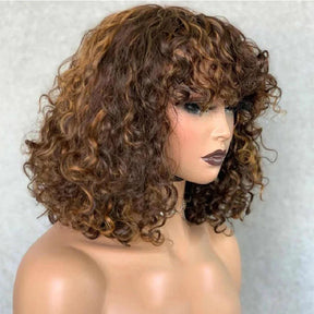 Ombre Courte Frange Perruque Bob Cheveux Humains Brésiliens Curly - Uwavy