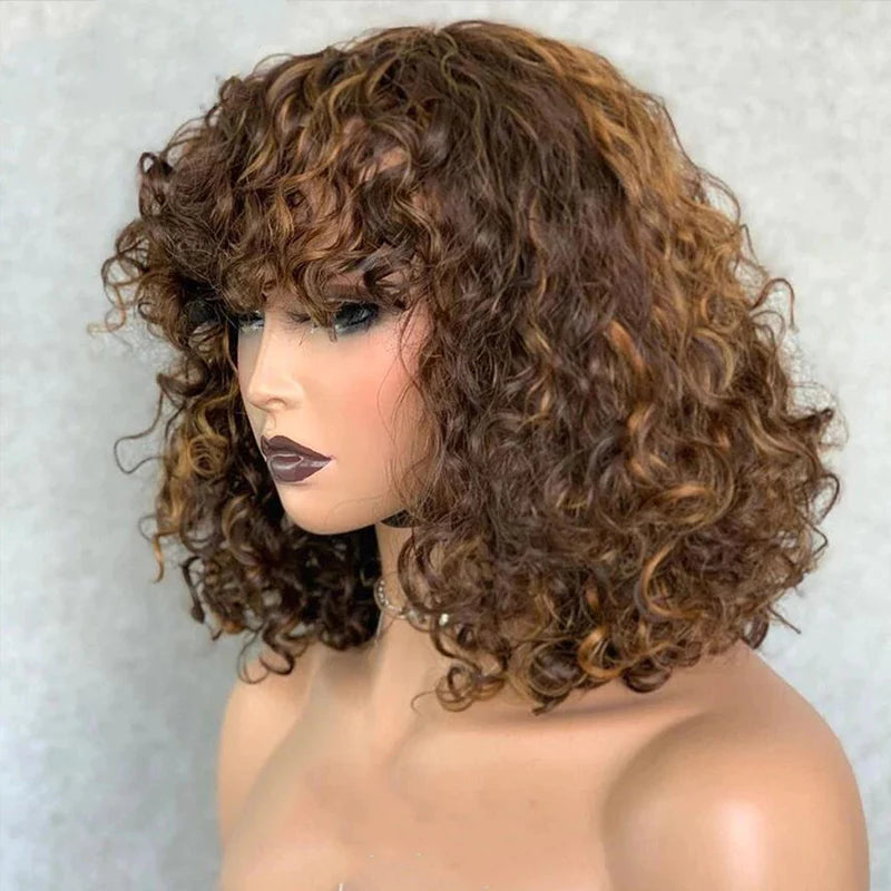 Ombre Courte Frange Perruque Bob Cheveux Humains Brésiliens Curly - Uwavy