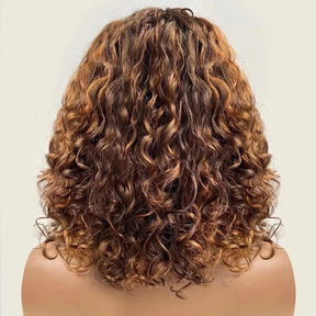 Ombre Courte Frange Perruque Bob Cheveux Humains Brésiliens Curly - Uwavy