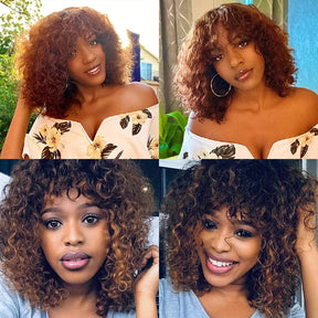 Ombre Courte Frange Perruque Bob Cheveux Humains Brésiliens Curly - Uwavy