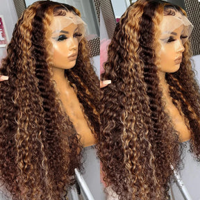 Ombre Lace Front Perruques Cheveux Naturels Humains Femme Brésilienne Deep Curly - Uwavy