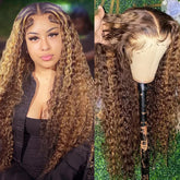 Ombre Lace Front Perruques Cheveux Naturels Humains Femme Brésilienne Deep Curly - Uwavy