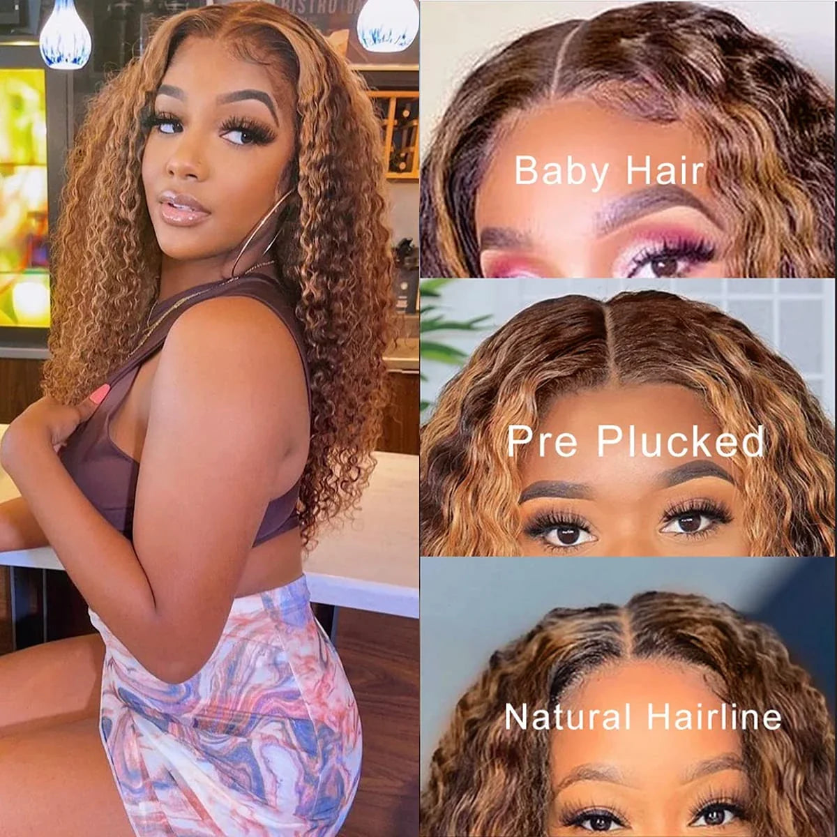 Ombre Lace Front Perruques Cheveux Naturels Humains Femme Brésilienne Deep Curly - Uwavy