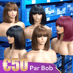 €𝟓𝟎 𝐩𝐚𝐫 𝐁𝐨𝐛💥Glueless Perruque 5 Couleur Frange Bob Lisse Prix De Gros D'usine