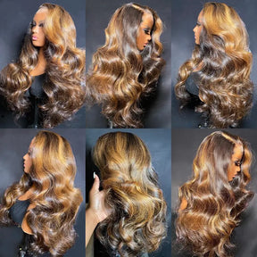 13x4 Lace Frontal Perruque Couleur Mélangé #1b427 Body Wave Cheveux Humains