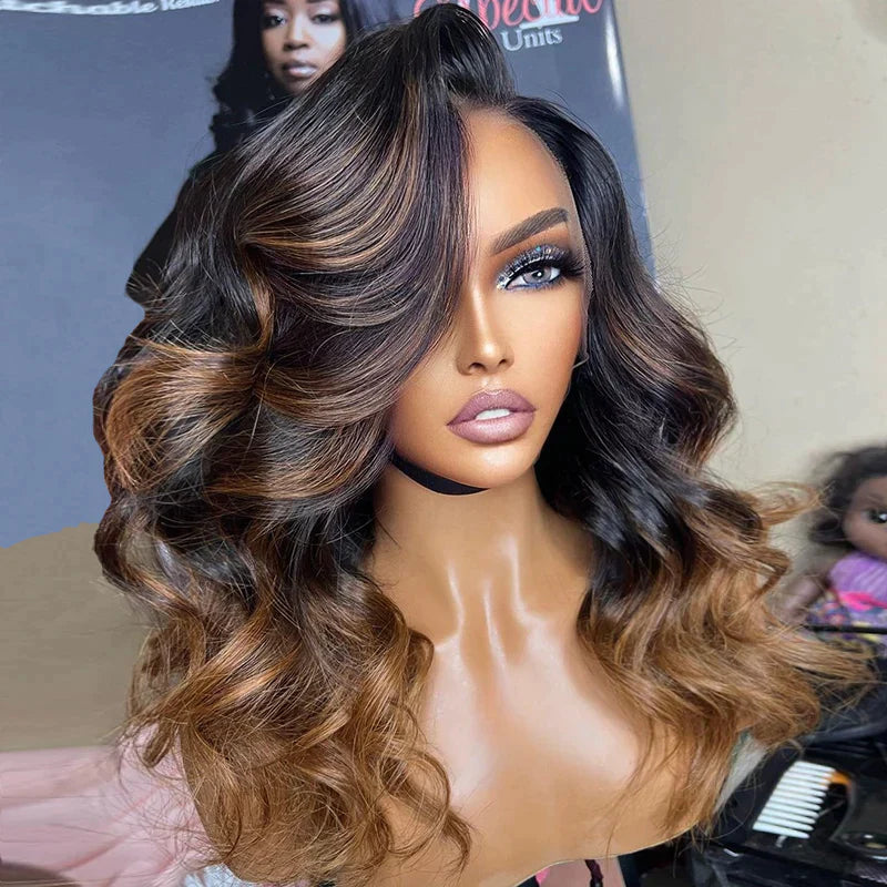 13x4 Lace Frontal Perruque Couleur Mélangé ombre brown Body Wave - SHINE HAIR